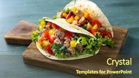  Presentation with vegetable cutting board - Presentation design consisting of homemade beef burritos with vegetables background and a tawny brown colored foreground