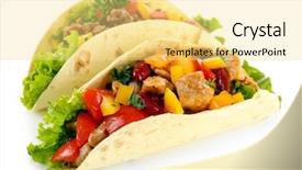  Presentation with tortilla - Audience pleasing presentation design consisting of homemade beef burritos with vegetables backdrop and a blonde colored foreground