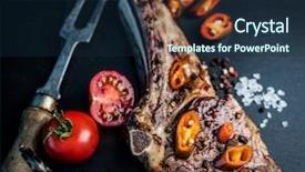  Presentation with beef meat soup stew - PPT layouts with homemade beef grilled steak serve background and a navy blue colored foreground