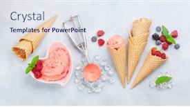  Presentation with ice cream sundae - Amazing presentation design having homemade-berry-and-vanilla-ice backdrop and a sky blue colored foreground