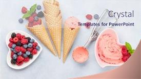  Presentation with ice cream sundae - Theme with homemade-berry-and-vanilla-ice background and a sky blue colored foreground