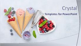  Presentation with ice cream sundae - Presentation consisting of homemade-berry-and-vanilla-ice background and a sky blue colored foreground