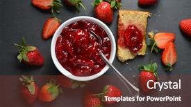  Presentation with strawberries - Theme consisting of homemade bowl of jam made background and a tawny brown colored foreground