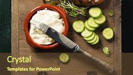  Presentation with vegetarian - PPT layouts featuring homemade bread loaf and fresh ingredients for making vegetarian sandwiches vegetables herbs cream cheese on rustic dark background background and a tawny brown colored foreground