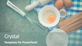  Presentation with food preparation - Colorful slide deck enhanced with homemade bread pizza or pie backdrop and a gray colored foreground