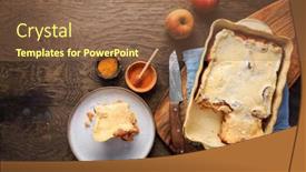  Presentation with pudding - Presentation having homemade-bread-pudding-breakfast-casserole background and a violet colored foreground