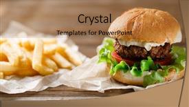  Presentation with burger fries - Cool new slides with homemade burger and french fries on a wooden plate backdrop and a coral colored foreground