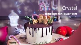  Presentation with candy canes - PPT theme enhanced with homemade-cake-decorated-with-christmas background and a violet colored foreground