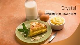  Presentation with almonds - Colorful presentation theme enhanced with homemade cake with almonds and custard cream backdrop and a coral colored foreground