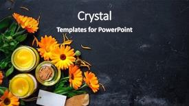  Presentation with calendula - Slide deck enhanced with homemade calendula ointment and oil background and a tawny brown colored foreground