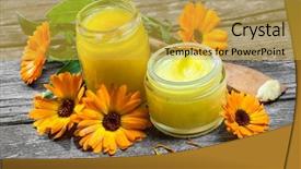  Presentation with calendula - Cool new theme with homemade calendula ointment on wooden backdrop and a yellow colored foreground