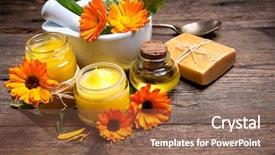  Presentation with calendula - Slides having homemade calendula ointment soap background and a tawny brown colored foreground