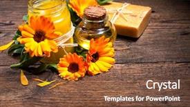  Presentation with calendula - Slide set consisting of homemade calendula ointment soap background and a tawny brown colored foreground