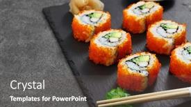  Presentation with crab - Cool new PPT theme with homemade-california-rolls-mad backdrop and a dark gray colored foreground