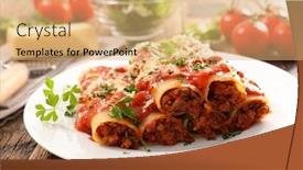  Presentation with beef - Cool new PPT layouts with homemade-cannelloni-with-beef backdrop and a coral colored foreground