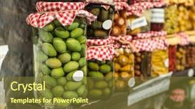  Presentation with olive green - Audience pleasing PPT theme consisting of homemade canning olive berries whole backdrop and a tawny brown colored foreground