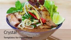  Presentation with cao - Theme enhanced with homemade cao lau vietnamese cuisine background and a coral colored foreground