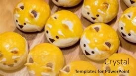  Presentation with cartoon - PPT theme enhanced with homemade-cartoon-shiba-inu-face background and a gold colored foreground