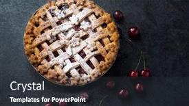  Presentation with cherry - Colorful PPT theme enhanced with homemade cherry pie with a flaky crust and sprinkles powdered sugar backdrop and a dark gray colored foreground