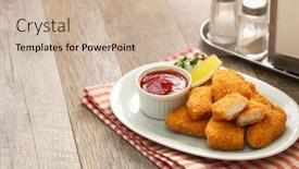  Presentation with ketchup - PPT layouts with homemade-chicken-nuggets-with-ketchup background and a soft green colored foreground