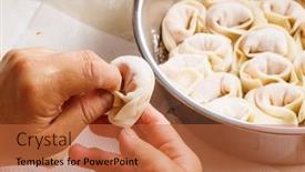  Presentation with dumpling - Colorful presentation design enhanced with homemade-chinese-dumpling backdrop and a red colored foreground