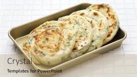  Presentation with onion - Slide deck having homemade-chinese-green-onion-pancakes background and a coral colored foreground