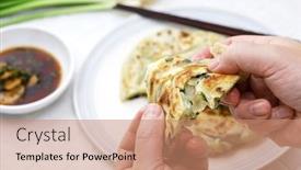  Presentation with onion - Presentation with homemade-chinese-green-onion-pancakes background and a coral colored foreground