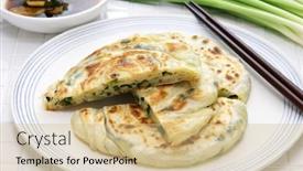  Presentation with onion - Slide set featuring homemade-chinese-green-onion-pancakes background and a coral colored foreground