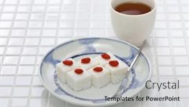  Presentation with milk coconut - PPT theme having homemade-coconut-milk-pudding-chinese background and a light gray colored foreground