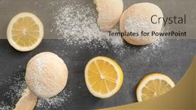  Presentation with flavor - Audience pleasing slides consisting of homemade cookies with lemon flavor and sliced fruit on table backdrop and a coral colored foreground