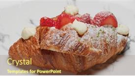  Presentation with croissant - Beautiful PPT theme featuring homemade-croissant-with-strawberry backdrop and a tawny brown colored foreground