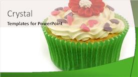  Presentation with candy - Cool new theme with homemade cupcake with candy flower and hearts on a white background backdrop and a lemonade colored foreground