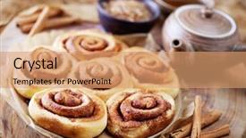  Presentation with cinnamon - PPT theme with homemade delicious cinnamon rolls - sweet background and a coral colored foreground