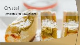  Presentation with cheesecake - PPT theme having homemade delicious rhubarb cheesecake - better than from bakery background and a white colored foreground