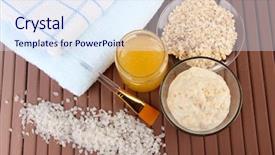  Presentation with happy sad mask face - Cool new PPT theme with homemade facial mask with oats backdrop and a  colored foreground