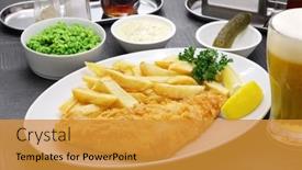  Presentation with food chips - Theme enhanced with homemade-fish-and-chips-british background and a gold colored foreground
