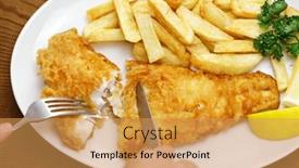  Presentation with food chips - Presentation design featuring homemade-fish-and-chips-british background and a yellow colored foreground