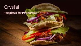  Presentation with kebab - Colorful presentation theme enhanced with homemade-flatbread-sandwich-kebab backdrop and a wine colored foreground