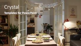  Presentation with birthday celebration - Slide deck with homemade-food-glasses-with-wine background and a violet colored foreground