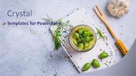  Presentation with food - PPT layouts enhanced with homemade-food-pickled-cucamelons-pickled background and a sky blue colored foreground