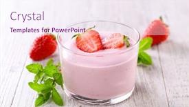  Presentation with strawberry - PPT theme having homemade-fresh-strawberry-mousse-dessert background and a sky blue colored foreground