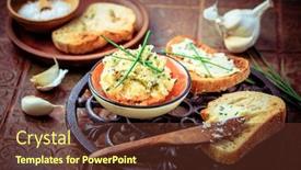  Presentation with garlic - PPT theme consisting of homemade-garlic-bread-or-baguette background and a tawny brown colored foreground