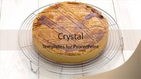  Presentation with cake - Slide deck with homemade gateau basque on cake background and a coral colored foreground
