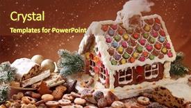 Presentation with gingerbread house - Slide deck with homemade gingerbread house and christmas background and a tawny brown colored foreground