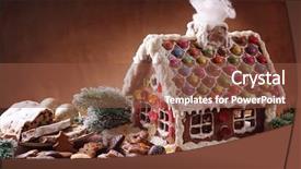  Presentation with gingerbread house - Presentation having homemade gingerbread house and christmas background and a tawny brown colored foreground