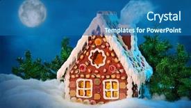  Presentation with gingerbread house - Presentation design with homemade gingerbread house background and a ocean colored foreground