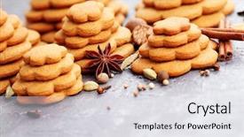  Presentation with gourmet sweet dessert bakery food - Slides having homemade gingerbread tree - sweet food background and a  colored foreground