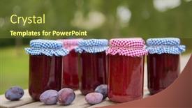  Presentation with fruit jam - Cool new theme with homemade glass pots jam with fresh fruit in the orchard backdrop and a tawny brown colored foreground