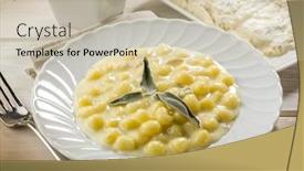  Presentation with focus - Cool new PPT theme with homemade-gnocchi-with-gorgonzola-selective backdrop and a soft green colored foreground