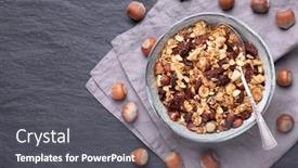  Presentation with healthy snack - Colorful theme enhanced with homemade-granola-with-nuts-raisins backdrop and a dark gray colored foreground